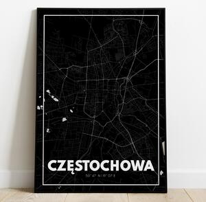 Plakat Częstochowa - Mapa - Czarny