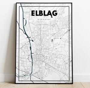 Plakat Elbląg - Mapa - Biały
