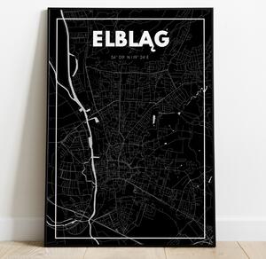 Plakat Elbląg - Mapa - Czarny