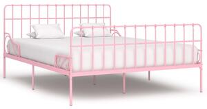 Rama łóżka ze stelażem z listw, różowa, metalowa, 200x200 cm