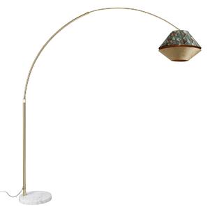 Luk Mosiężna lampa łukowa z białym podwójnym aksamitnym abażurem w liście i beżowym - XXL Oswietlenie wewnetrzne