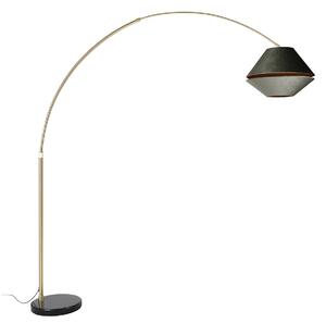 Mosiężna lampa łukowa z czarnym i podwójnym aksamitnym abażurem zielonym - XXL