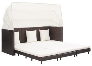 Rozkładane łóżko ogrodowe z zadaszeniem, rattan PE, brązowe