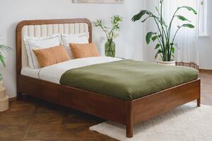 Tapicerowane łóżko drewniane bukowe Visby MODENA z wysokim zagłówkiem / 140x200 cm, kolor orzech, zagłówek Casablanca 2301