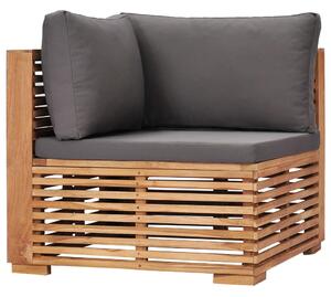 Siedzisko ogrodowe narożne z szarą poduszką, lite drewno tekowe