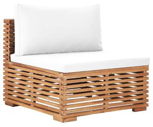 Siedzisko ogrodowe z kremową poduszką, lite drewno tekowe