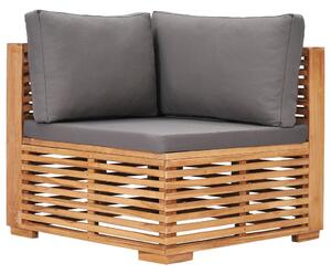 Siedzisko ogrodowe narożne z szarą poduszką, lite drewno tekowe