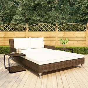 2-osobowe łóżko ogrodowe z poduszkami, rattan PE, brązowe