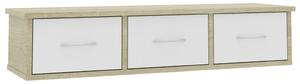 Półka ścienna z szufladami, biel i dąb sonoma, 88x26x18,5 cm