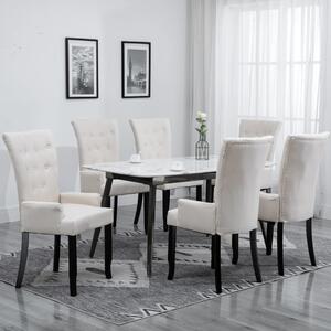 Krzesła stołowe z podłokietnikami, 6 szt., beżowe, tkanina