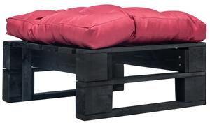 Ogrodowy puf z palet, czerwona poduszka, czarne drewno