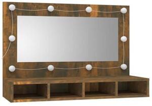 Szafka z lustrem i LED, przydymiony dąb, 90x31,5x62 cm