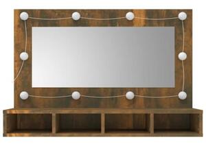 Szafka z lustrem i LED, przydymiony dąb, 90x31,5x62 cm