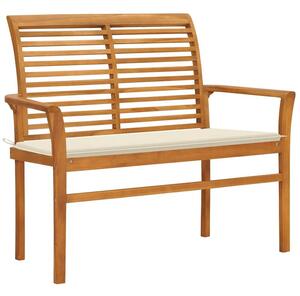 Ławka ogrodowa z kremową poduszką, 112 cm, lite drewno tekowe