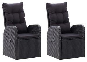Rozkładane krzesła z poduszkami, 2 szt., polirattan, czarne