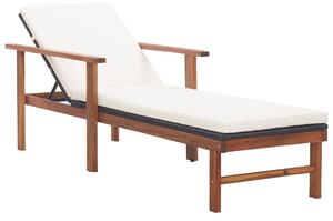 Leżak z poduszką, polirattan i lite drewno akacjowe, czarny