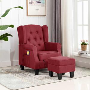 Fotel masujący z podnóżkiem, winna czerwień, obity tkaniną