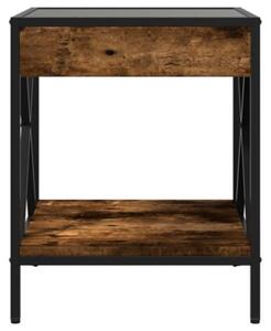 Stolik nocny z LED infinity, przydymiony dÄ b, 40x40x49 cm