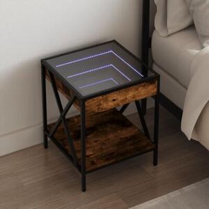 Stolik nocny z LED infinity, przydymiony dÄ b, 40x40x49 cm