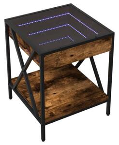 Stolik nocny z LED infinity, przydymiony dÄ b, 40x40x49 cm