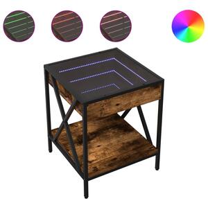 Stolik nocny z LED infinity, przydymiony dÄ b, 40x40x49 cm