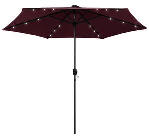 Parasol ogrodowy z LED i aluminiowym słupkiem, 270 cm, bordo