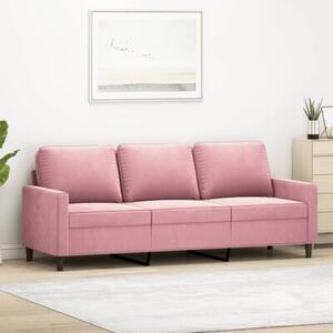 Sofa 3-osobowa, rÃ³Å¼owa, 180 cm, obita aksamitem