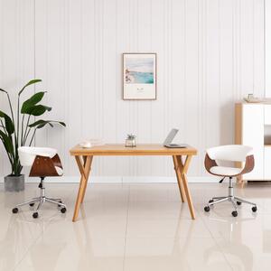 Obrotowe krzesło stołowe, białe, gięte drewno i ekoskóra