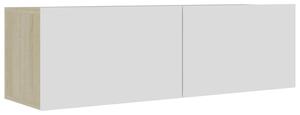Szafka pod TV, biel i dąb sonoma, 100x30x30 cm, płyta wiórowa