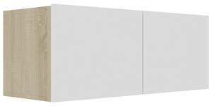 Szafka pod TV, biel i dąb sonoma, 80x30x30 cm, płyta wiórowa