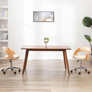 Obrotowe krzesło stołowe, kremowe, gięte drewno i ekoskóra