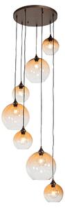 Hanglamp brons met amber glas rond 7-lichts - Sandra Oswietlenie wewnetrzne