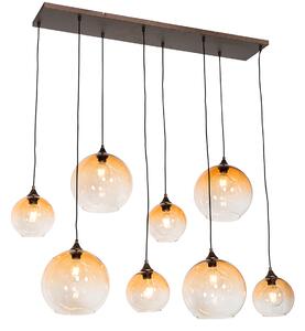 Art deco hanglamp brons met amber glas 8-lichts - Sandra Oswietlenie wewnetrzne