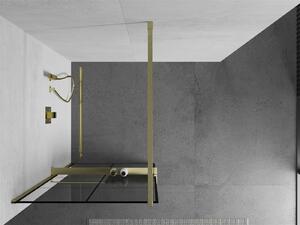 Mexen Kioto+ ścianka prysznicowa z półką Walk-in 90 x 200 cm, czarny wzór, złota szczotkowana - 800-090-121-55-77