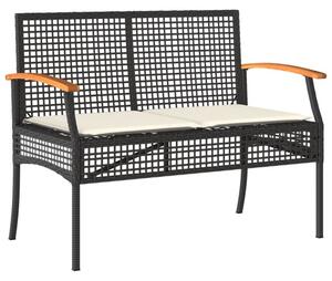 Ławka ogrodowa z poduszką, czarna, polirattan i akacja