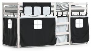 Łóżko piętrowe z zasłonkami, biało-czarne, 80x200 cm, sosnowe