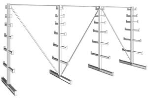 Regał wspornikowy, choinkowy, dwustronny, 150 kg, 2000 x 4050 x 590 mm