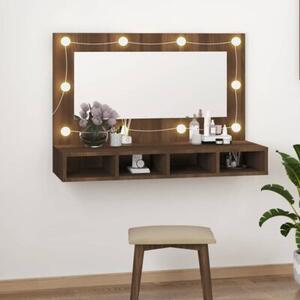 Szafka z lustrem i oświetleniem LED, brązowy dąb, 90x31,5x62 cm