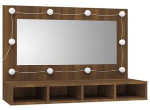 Szafka z lustrem i oświetleniem LED, brązowy dąb, 90x31,5x62 cm