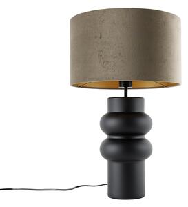 Designerska lampa stołowa z abażurem z czarnego weluru w kolorze taupe ze złotem 35 cm - Alisia