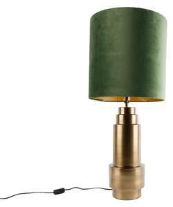 Tafellamp brons velours kap groen met goud 40 cm - Bruut Oswietlenie wewnetrzne