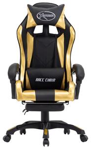 Fotel dla gracza, z podnóżkiem, złoto-czarny, sztuczna skóra