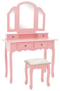 Toaletka ze stołkiem, różowa, 100x40x146 cm, drewno paulowni