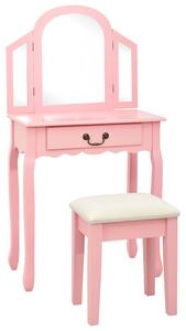 Toaletka ze stołkiem, różowa, 65x36x128cm, drewno paulowni, MDF
