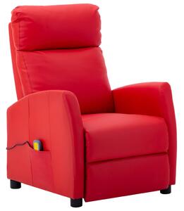 Rozkładany fotel masujący, czerwony, ekoskóra
