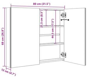 Szafka łazienkowa z lustrem i LED, biel i dąb, 80x12x68 cm