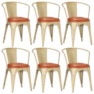 Krzesła stołowe, 6 szt., brązowe, skóra naturalna