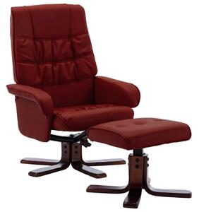 Rozkładany fotel z podnóżkiem, winna czerwień, sztuczna skóra