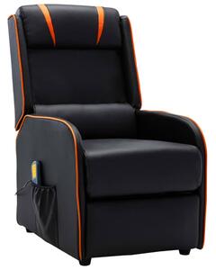 Rozkładany fotel masujący, czarno-pomarańczowy, sztuczna skróra