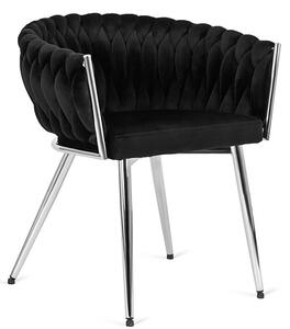 Czarne welurowe krzesło z plecionym oparciem - Onis